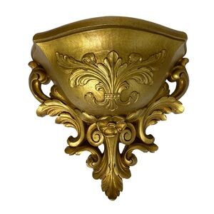 Vintage Homco Plastic Gold Wall Pocket Hollywood Regency MCM Plant Holder